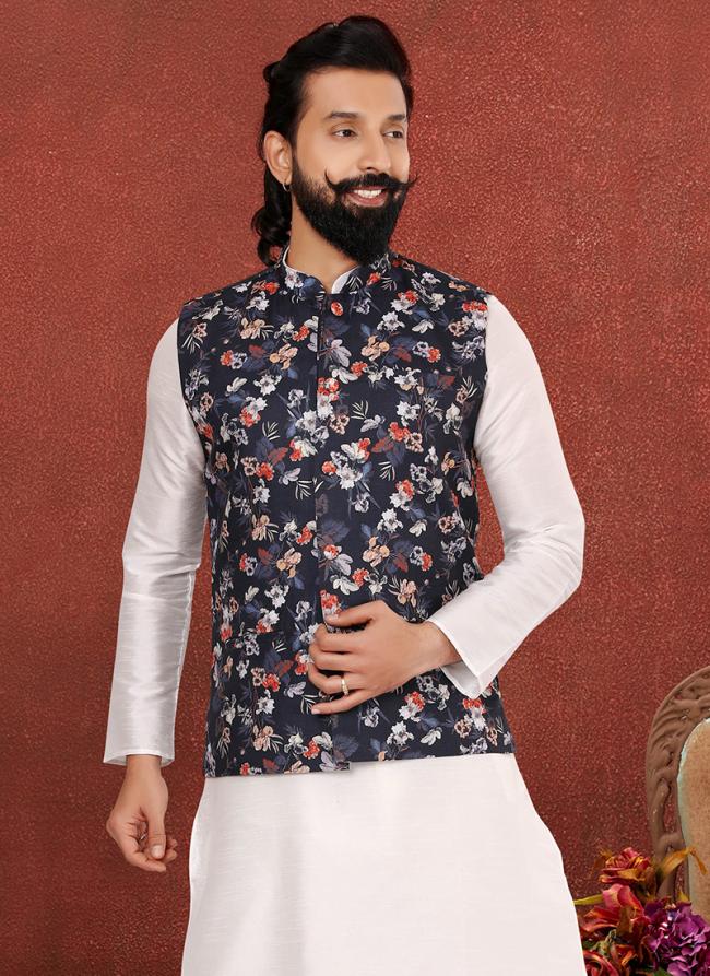 Cotton Print Black Festival Wear Embroidery Work Readymade Men's Waist Coat